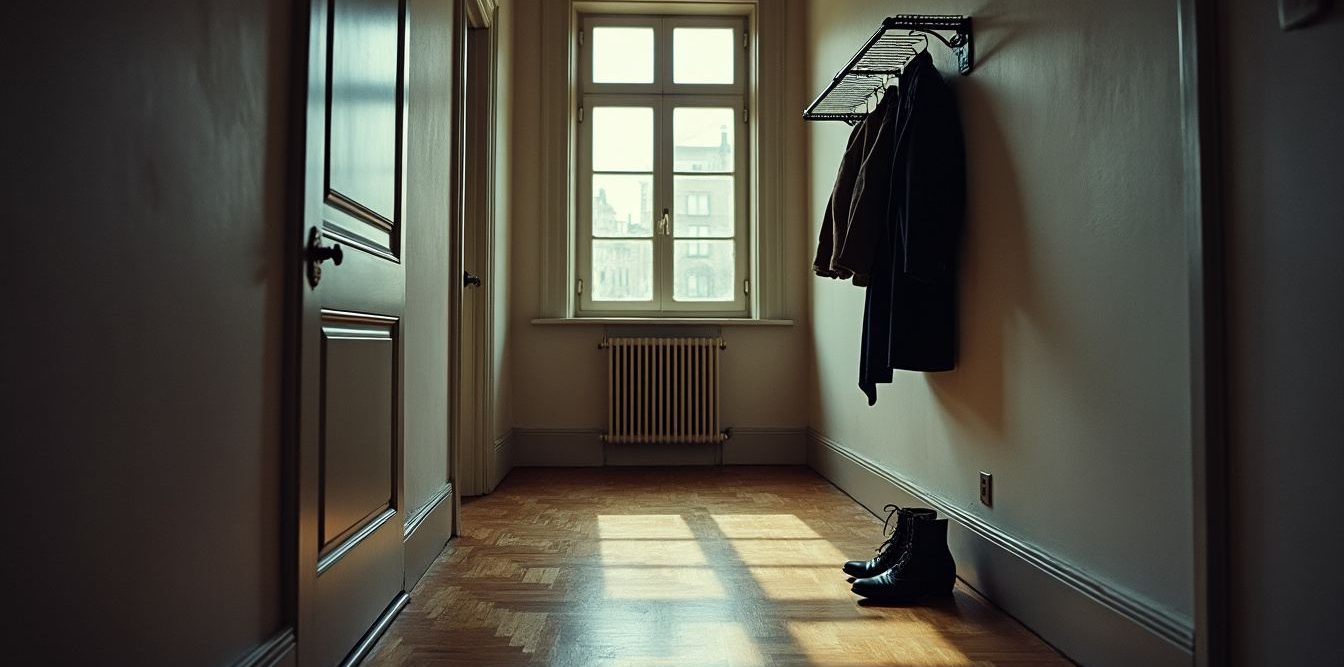 Entrée d’un appartement calme avec un portemanteau