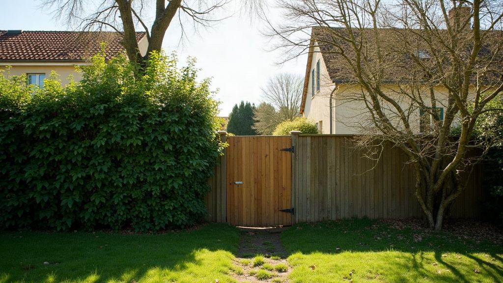 Haie et clôture entre deux jardins voisins
