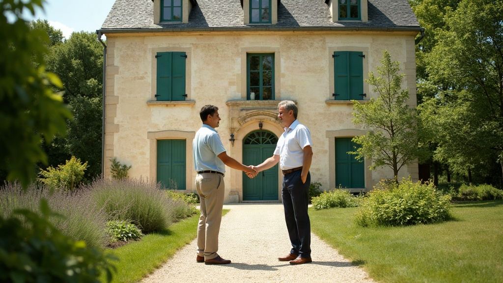 Poignée de main devant une maison en pierre blonde