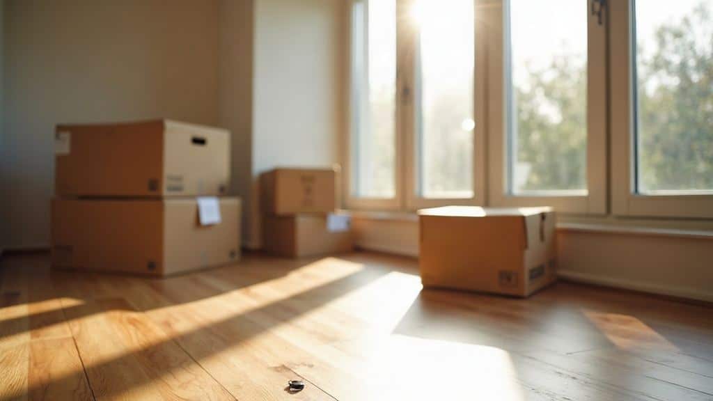 Cartons et clés dans un appartement vide le jour du départ