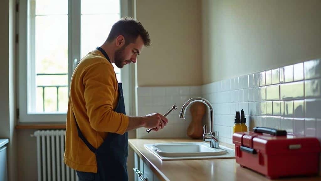 Locataire réparant un robinet de cuisine