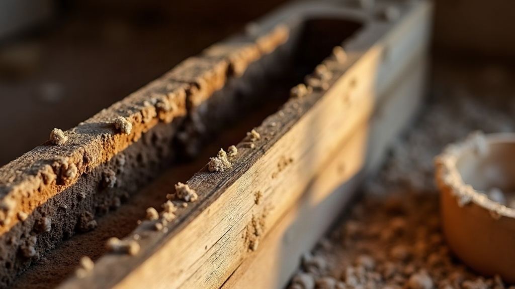 Poutre en bois abîmée par des termites